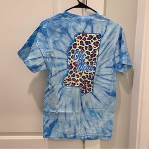 Powder Blue and White Tie Dye Ole Miss Leopard Tee
